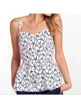 Lilly Pulitzer Gardenia Peplum Tank Top Ahoy There Anchor Size 6